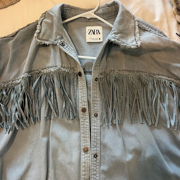 Zara Denim Fringe Shirt - Picture 3 of 7